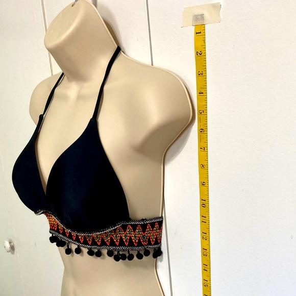 POM POM Triangle Halter Bellydance Athletic Bikini Swimsuit Top Womens Medium - Picture 3 of 13